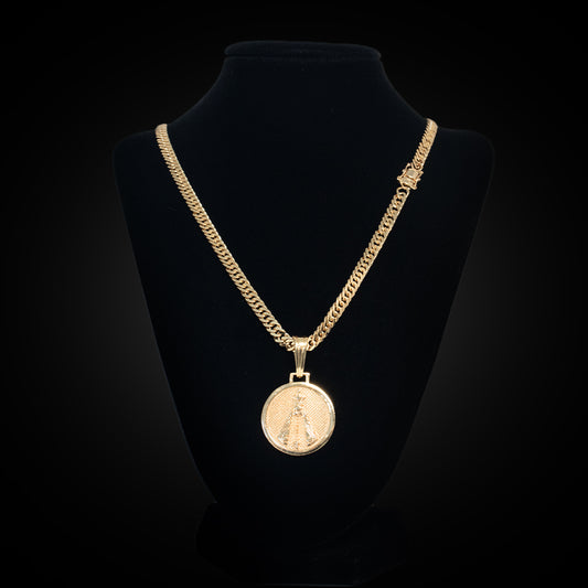 Colar Masculino com Pingente Medalha Religiosa – Banho Dourado Premium 5mm