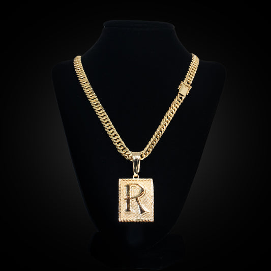 Colar Grumet com Pingente Letra R – Banho Dourado Premium 8mm