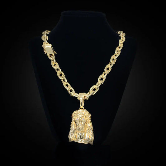 Corrente Cadeado 13mm Banhada a Ouro com Pingente Jesus Cristo