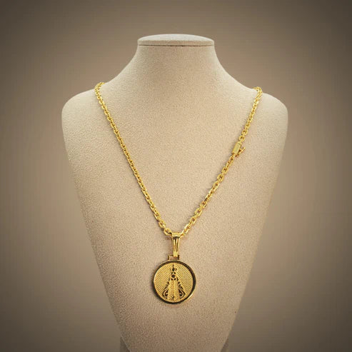 Colar Corrente Cadeado 3mm com Medalha de Nossa Senhora Aparecida