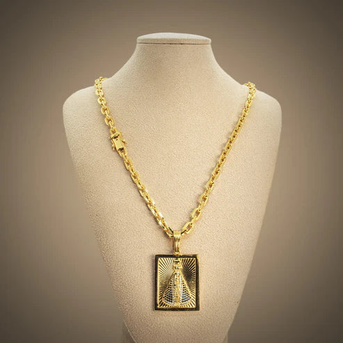 Colar Corrente Cadeado 6mm com Pingente Nossa Senhora Aparecida